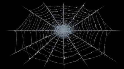 Obraz premium dew covered spider web black background