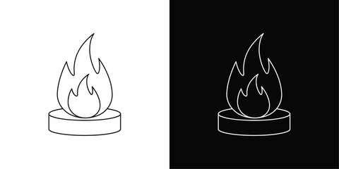 Flame on Pedestal Line Art Vector, Black and White Minimal Fire Symbol Representing Energy, Spiritual Light, and Divine Power