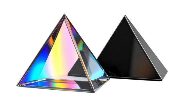 3D Geometric Floating Pyramids Collection isolated on transparent background