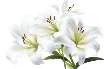 Naklejka premium Delicate white lilies in bloom showcase purity and elegance in a serene floral arrangement for a calming atmosphere