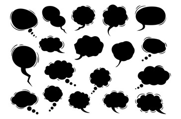 Set of black speech bubbles isolated on transparent background