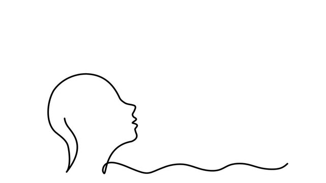 Animated self drawing of continuous line draw human head profile with jigsaw puzzle.Autistic pride day.Accept autism and understand the challenges associated with it.Full length one line animation.4K