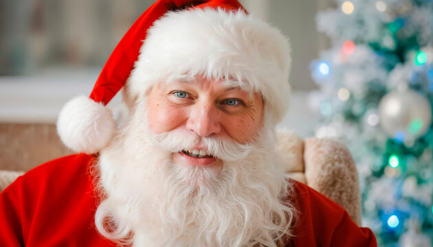 A cheerful and cunning Santa smiles charmingly and winks cheerfull. Christmas Eve, magic