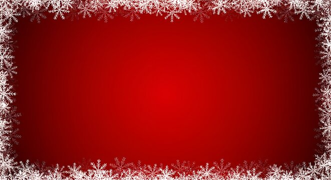 Red background with white snowflake border frame