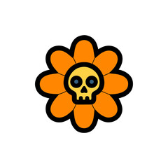 marigold flower and sugar skull combination icon 