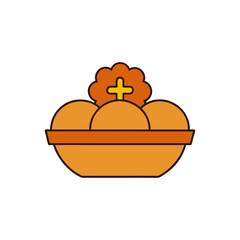 bread in basket with marigolds vector icon 