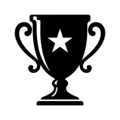 Black trophy icon with star isolated on white background for winner concept