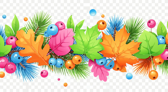 A vibrant seasonal vector garland with colorful leaves and berries