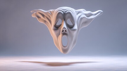 Atmospheric Halloween scene featuring mysterious floating mask suspended in darkness creating supernatural dread mystical ambiance perfect horror-themed creative projects entertainment content