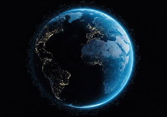 Global data network encircling the blue planet, showing worldwide communication and technological advancement across oceans and landmasses ,abstract ,world ,lines