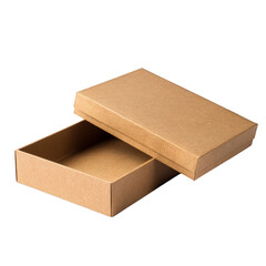 Open brown cardboard box showcasing a natural, eco-friendly design ideal for packaging and storage solutions on transparent background