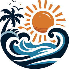 Sun and waves logo icon vector white background .