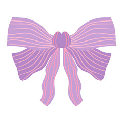 Purple ribbon bow illustration in flat vector style, perfect for gift wrapping, greeting cards, decorative design, and packaging projects.