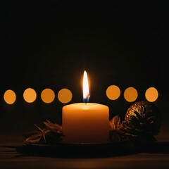 Glowing golden candlelight creates a peaceful, warm ambiance perfect for cozy winter holidays and serene seasonal evenings at home ,home decor ,table ,warm