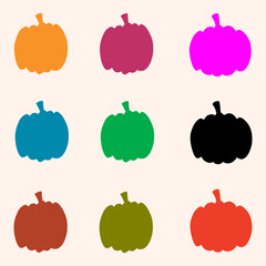 Set of Colorful Pumpkin Silhouettes – Vibrant Autumn Vector Icons for Seasonal and Fall Design Projects