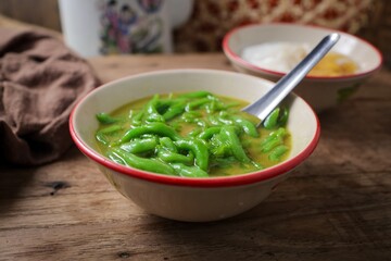 Lod chong Thai Dessert made with flour in coconut milk,pandan noodled with coconut milk,cendol