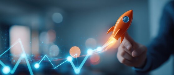 The Rocket Launch Symbolizing Business Growth and Digital Innovation with a Rising Graph