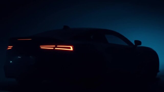 Modern vehicle rear silhouette against a dark blue backdrop for advertising