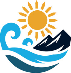 Sun and waves logo icon vector white background .