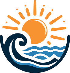 Sun and waves logo icon vector white background .
