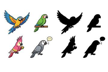 Obraz premium Vibrant parrot illustrations collection, perfect for exotic pet designs, educational materials, or tropical theme projects. A scalable vector graphic collection