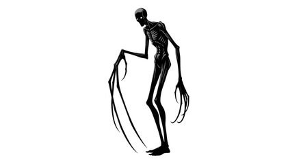 Eerie slender figure with elongated fingers lurking in the shadows, perfect for dark fantasy books or spooky Halloween designs, a chilling gothic element