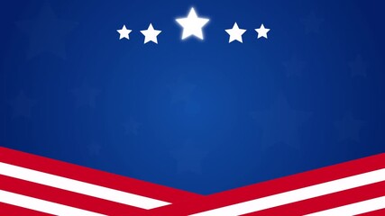Animated patriotic background featuring red and white stripes and five white stars on a blue backdrop. - Powered by Adobe
