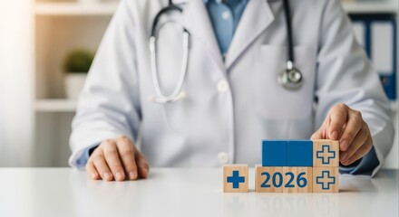 Healthcare professional planning for the year 2026, symbolizing future medical goals, health insurance, and vision for medicine