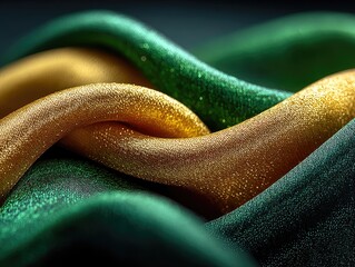 A close-up shot of emerald green silk fabric with flowing wave