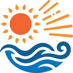 Sun and waves logo icon vector white background .