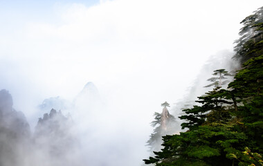 Huangshan Yellow Mountain in China Dream Brush Blossoming Pen Peak in fog