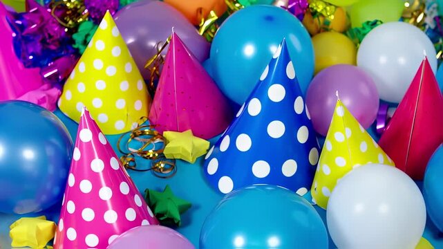 Festive Celebration - A Colorful Array of Balloons and Party Hats.