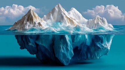 Obraz premium Vibrant Plasticine Iceberg Calving Into Serene Waters Against Pastel Cyan Background