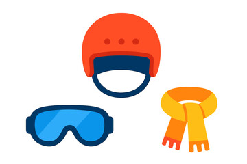 Protective helmet, ski goggles, and warm scarf for winter sports equipment