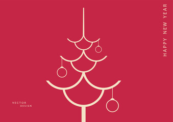 Christmas tree in Chinese style. Minimalist Christmas Tree Vector Design on Red Background, perfect for greeting cards, posters, invitations, and holiday marketing materials.