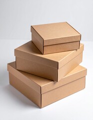 Isolated stack of brown shipping cartons on white, perfect for emphasizing packaging and clean product presentation. Stacking Present birthday box and brown box in white background and for industry