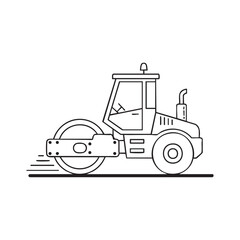 Naklejka premium A simple line drawing showcases a road roller vehicle, a piece of heavy equipment often used in construction and roadwork projects, rendered in black and white.