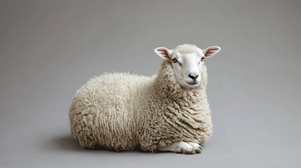 Obraz premium A white sheep with a gray background.