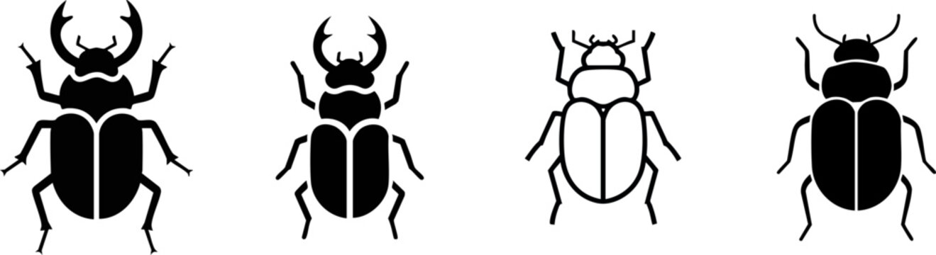 Simple line drawing of a scarab beetle against a stark black background art