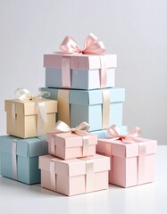 Isolated stack of brown shipping cartons on white, perfect for emphasizing packaging and clean product presentation. Stacking Present birthday box and brown box in white background and for industry