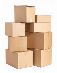 Isolated stack of brown shipping cartons on white, perfect for emphasizing packaging and clean product presentation. Stacking Present birthday box and brown box in white background and for industry