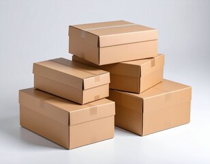 Isolated stack of brown shipping cartons on white, perfect for emphasizing packaging and clean product presentation. Stacking Present birthday box and brown box in white background and for industry