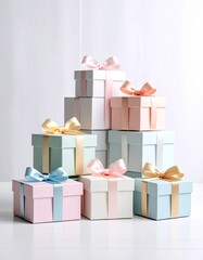 Isolated stack of brown shipping cartons on white, perfect for emphasizing packaging and clean product presentation. Stacking Present birthday box and brown box in white background and for industry