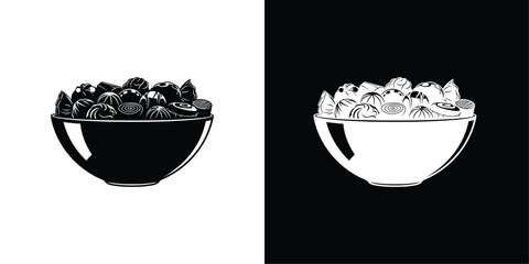 Bowl of Sweets Vector, Black and White Traditional Dessert Offering Symbol Representing Celebration, Culture, and Spiritual Ritual