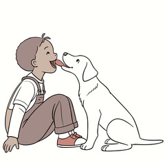 Joyful child and playful dog sharing a sweet moment with a lick and a smile