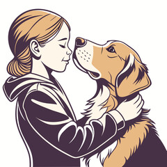Young girl with closed eyes tenderly embracing her beloved dog with a gentle nose touch