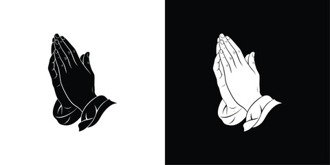 Praying Hands Vector, Black and White Religious Symbol of Faith, Worship, Hope, and Spiritual Devotion
