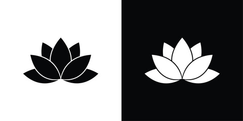 Minimal Lotus Flower Vector, Black and White Symbol of Peace, Purity, Meditation, and Spiritual Enlightenment