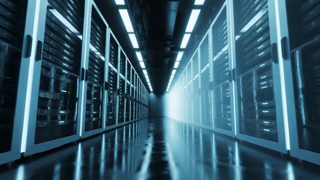 Data Center Server Room with Modern Technology and Infrastructure.