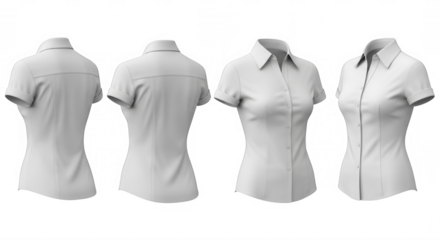 White collared short sleeve button up shirt isolated on a transparent background